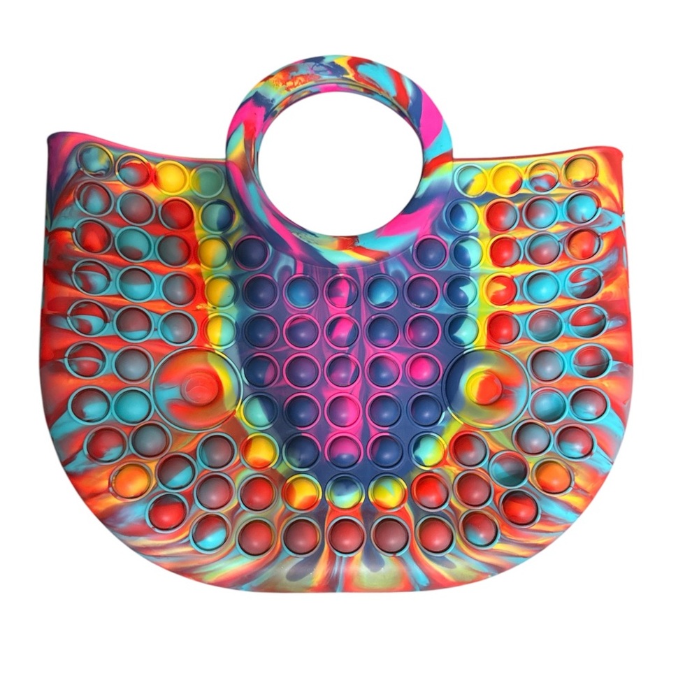 Rubber push bubble rainbow tote purse NWOT